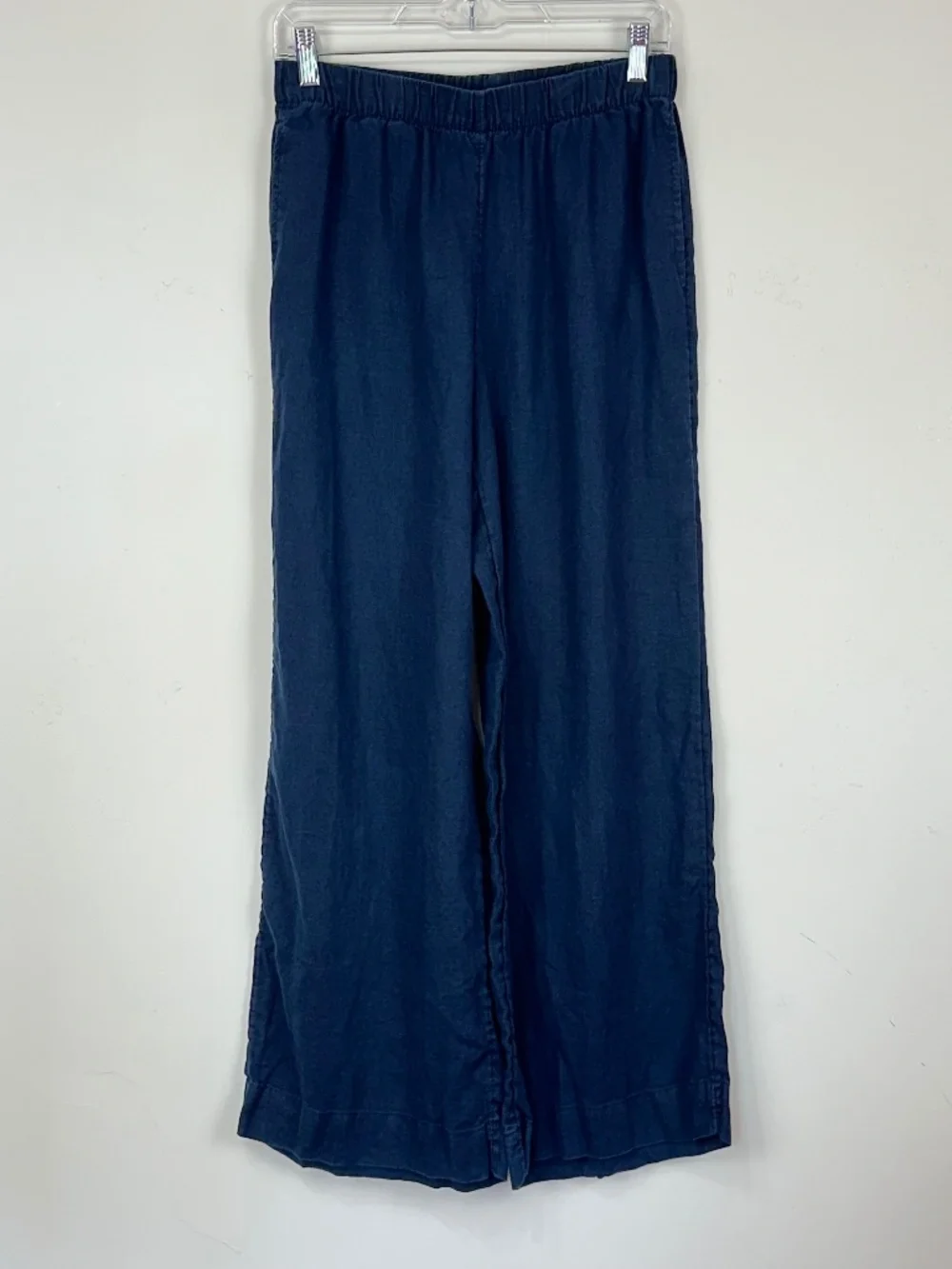 H&M Womens Navy High Waisted Wide Leg Linen Pants S Boho Beach